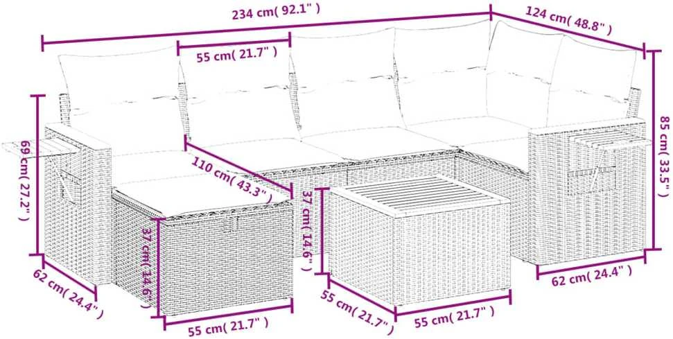 Lauko baldų komplektas Sofos komplektas su pagalvėlėmis, 7 dalių, smėlio, poliratanas