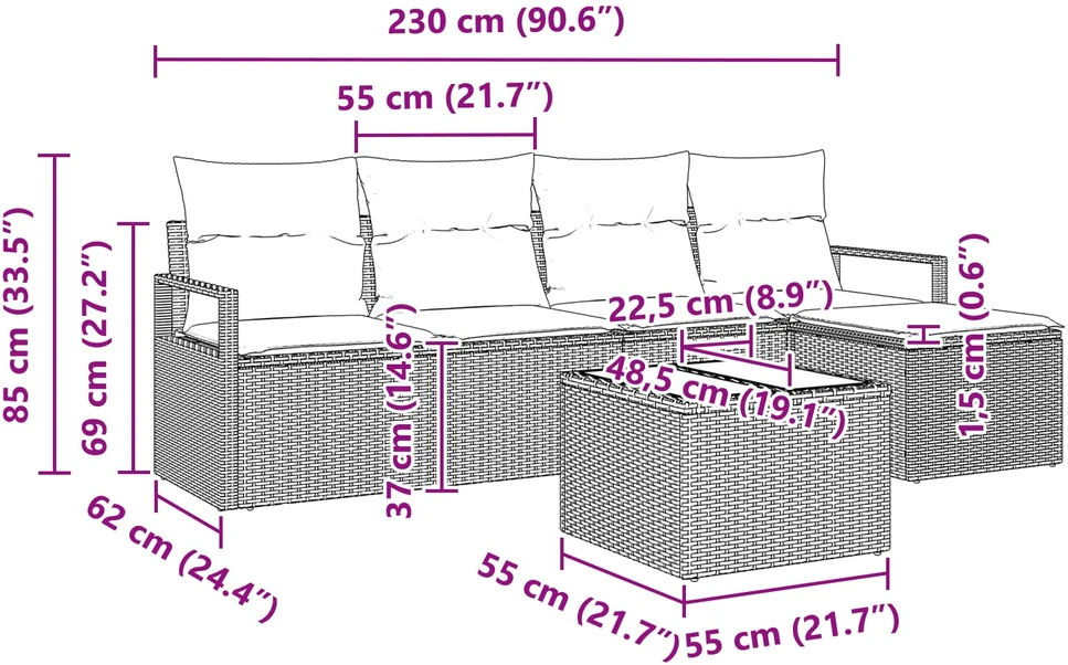 Sofos komplektas su pagalve 6 pcs Ruda poliratanas