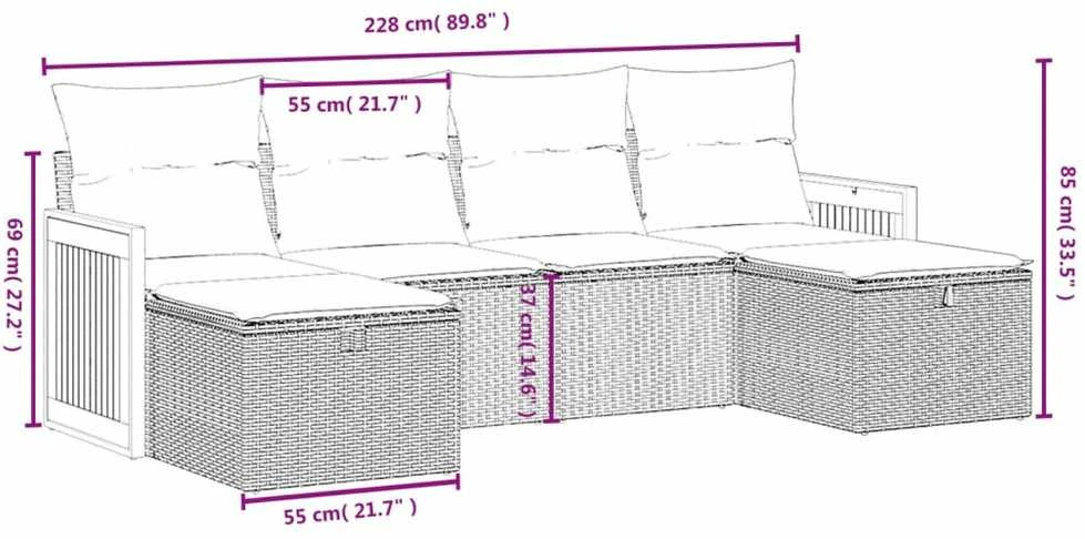 Lauko baldų komplektas Sofos komplektas su pagalvėlėmis, 6 dalių, smėlio, poliratanas
