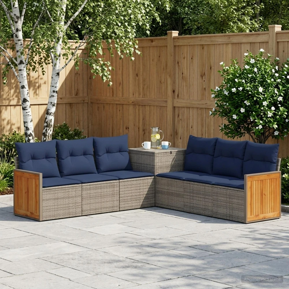 Lauko baldų komplektas Sofos komplektas 7 vnt. Pilka ir tamsiai mėlyna