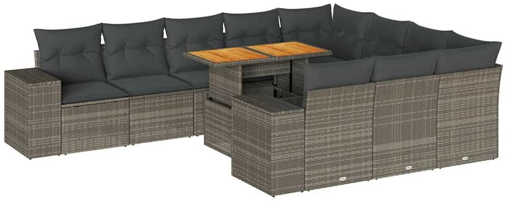 Sofa Sofos komplektas su pagalvėlėmis, 10 dalių, poliratanas/akacija