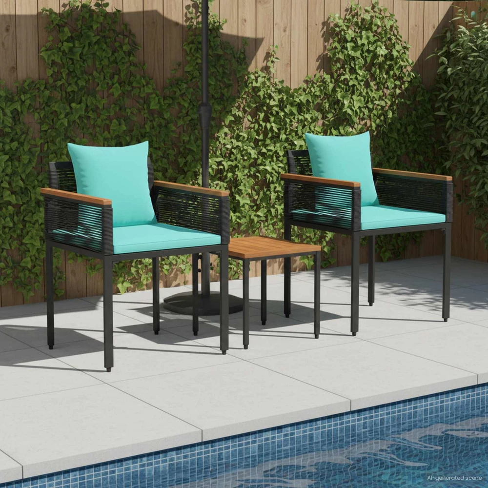 Lauko baldų komplektas su pagalve Juoda ir turkio poliratanas