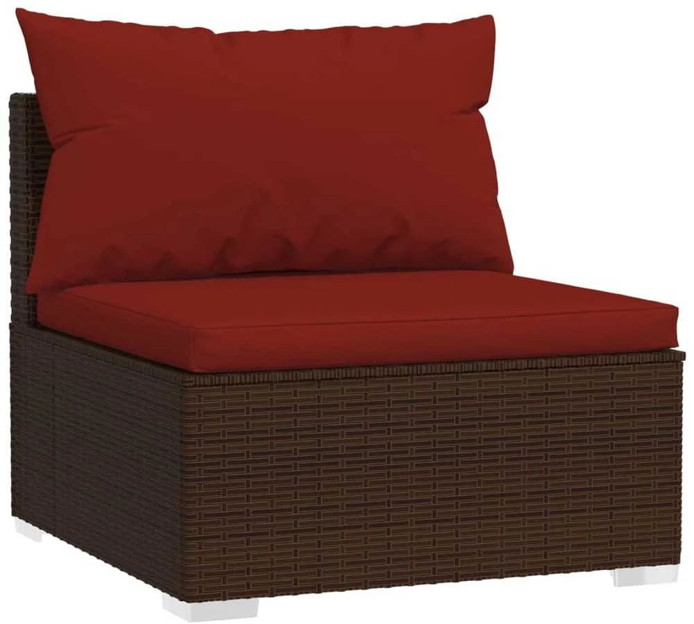 Trivietė sofa su pagalvėlėmis, rudos spalvos, poliratanas