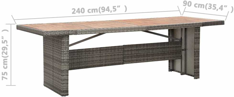 Lauko baldų komplektas Valgomojo komplektas su pagalvėmis, 9 dalių, pilkas, ratanas