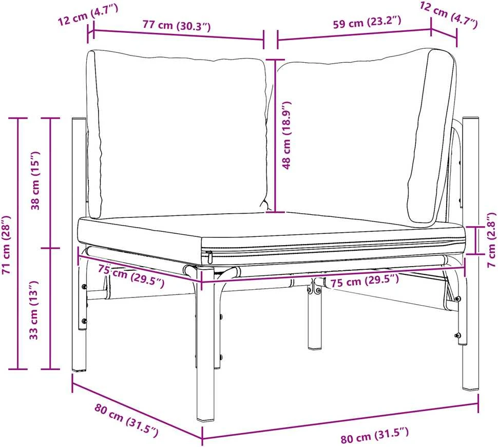 Lauko Baldai su pagalve Antracitas 80 x 80 x 71 cm Plienas