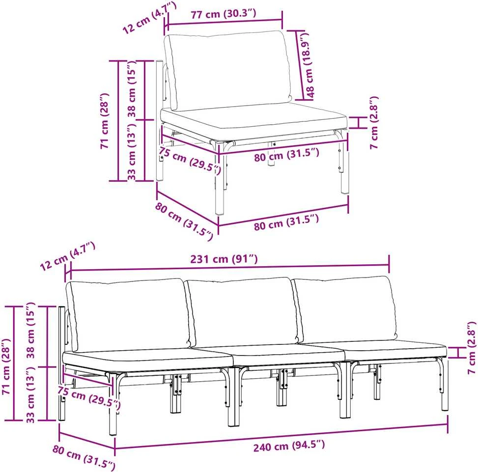 Lauko Baldai 3 Vienetas Antracitas 80 x 80 x 71 cm Plienas