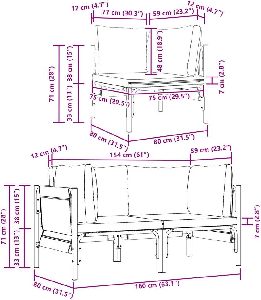 Lauko Baldai 2 Vienetas Antracitas 80 x 80 x 71 cm Plienas