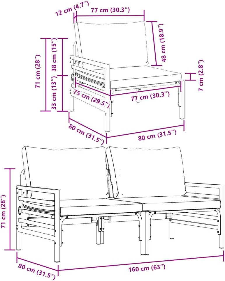 Lauko Baldai 2 Vienetas Antracitas 80 x 80 x 71 cm Plienas