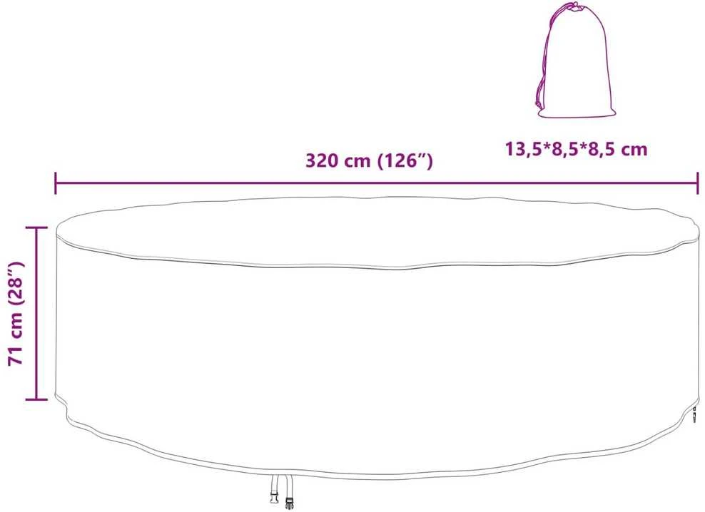 Baldų uždangalas 320 x 320 x 71 cm 600D Oksfordo audinys Apvali