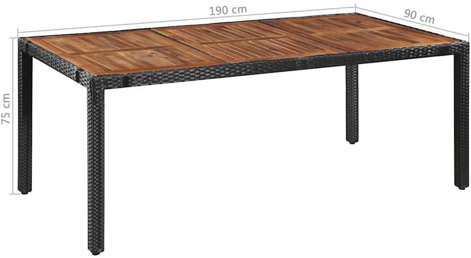 Lauko baldų komplektas Lauko baldų valg. kompl., 9d., juodas, polirat. ir akac. med.