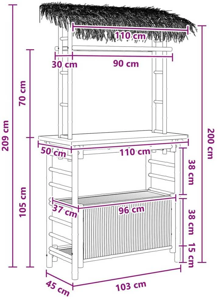Lauko baro stalas Natūrali 110 x 50 x 209 cm Bambukas