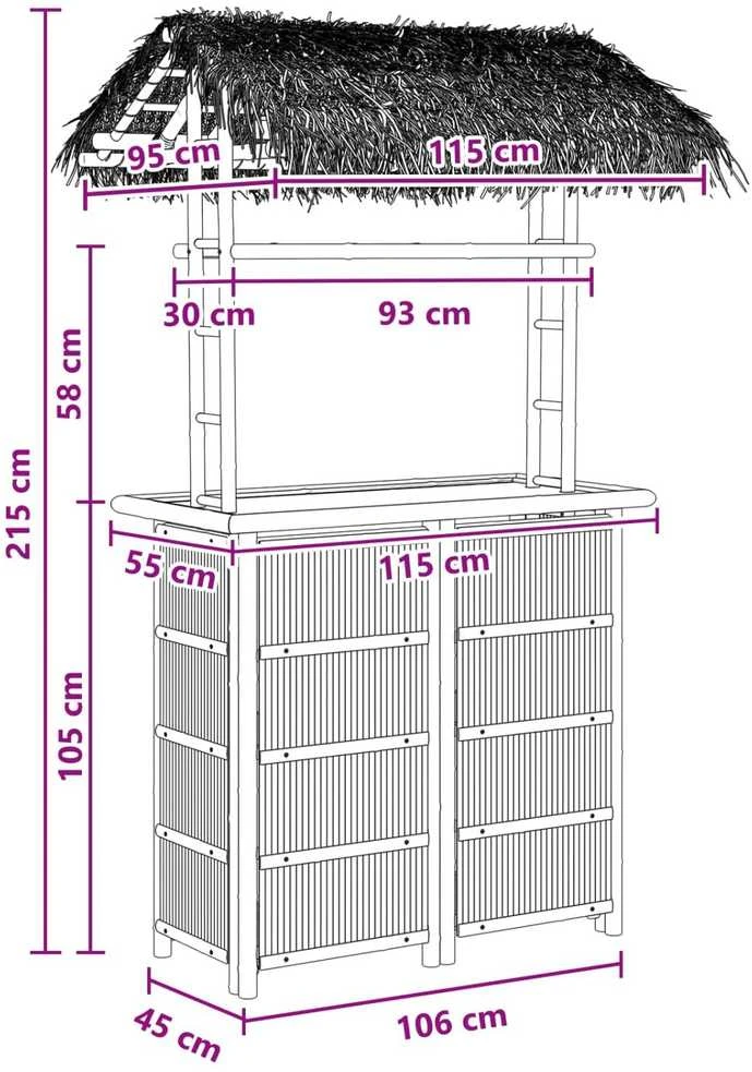 Lauko baro stalas Natūrali 115 x 95 x 215 cm Bambukas