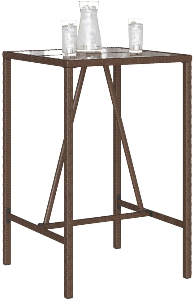Lauko baro stalas, rudos spalvos, 70x70x110cm, poliratanas