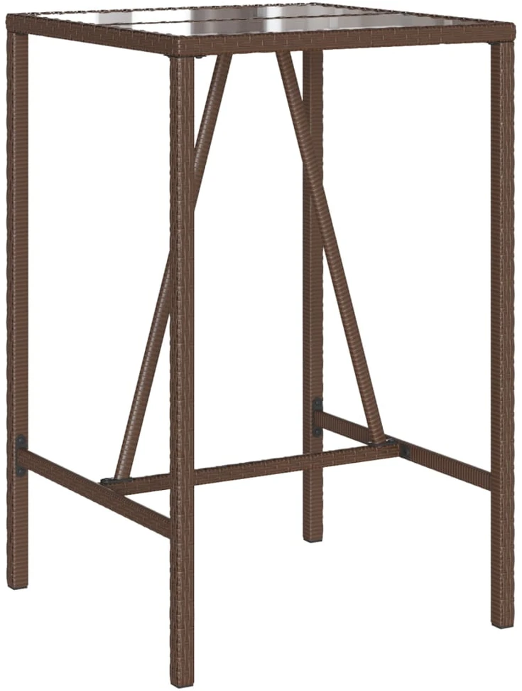 Lauko baro stalas, rudos spalvos, 70x70x110cm, poliratanas