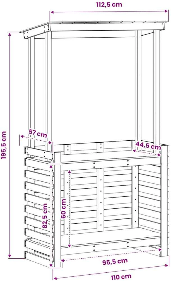 Lauko baro stalas su stogeliu, 112,5x57x195,5cm, mediena
