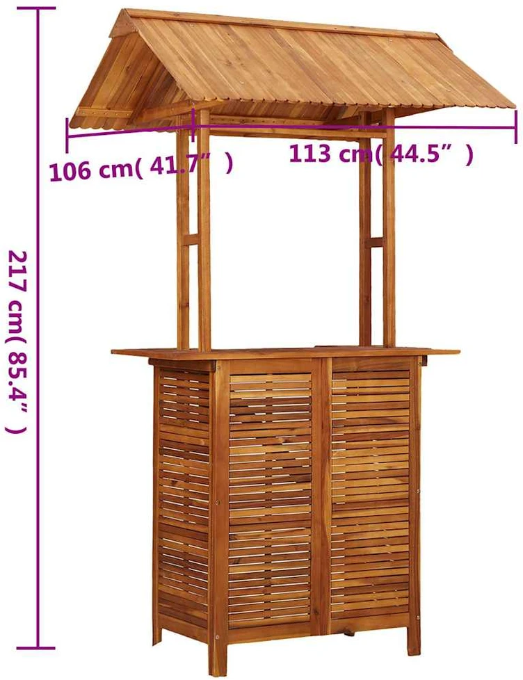 Lauko baro stalas su stogeliu, 113x106x217cm, akacijos masyvas