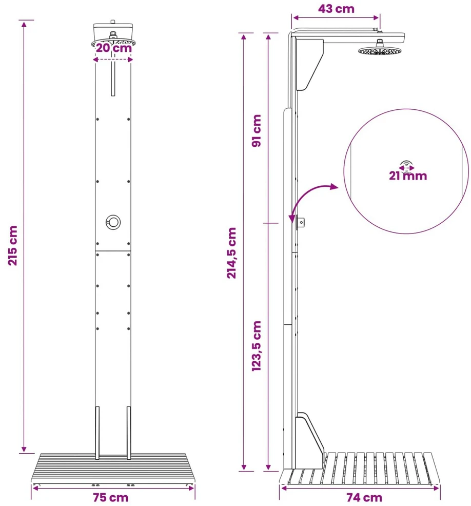 Lauko dušas 219 cm Kietas akacijos medis ir nerūdijančio plieno