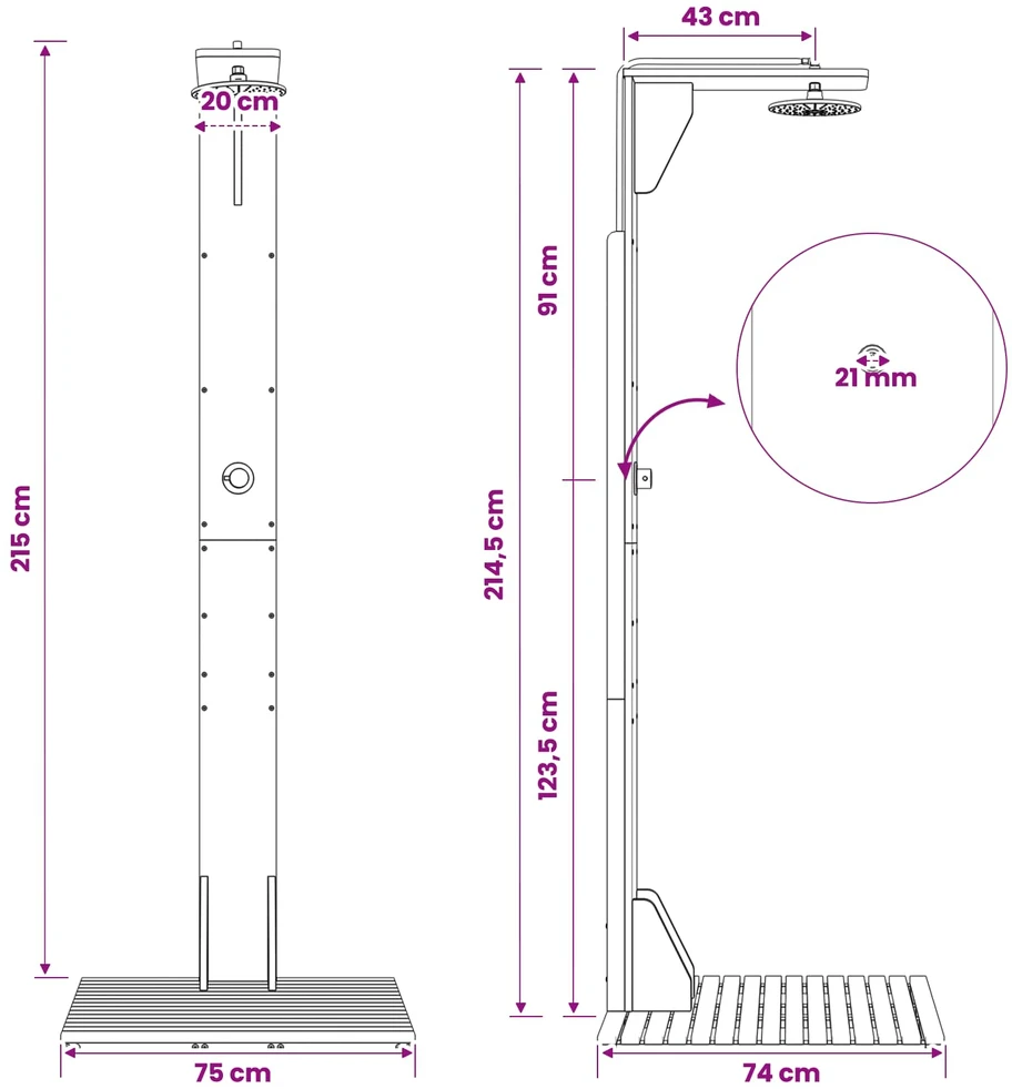 Lauko dušas 219 cm Kietas akacijos medis ir nerūdijančio plieno