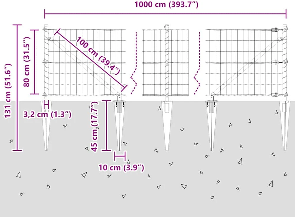 Lauko Euro tvora su smeigėmis 10 x 0,8 m Galvanizuotas plienas