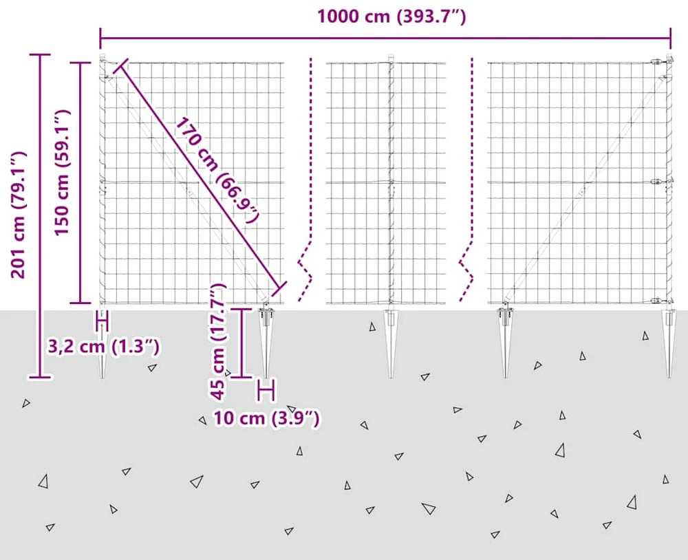Lauko Euro tvora su smeigėmis 10 x 1,5 m Galvanizuotas plienas