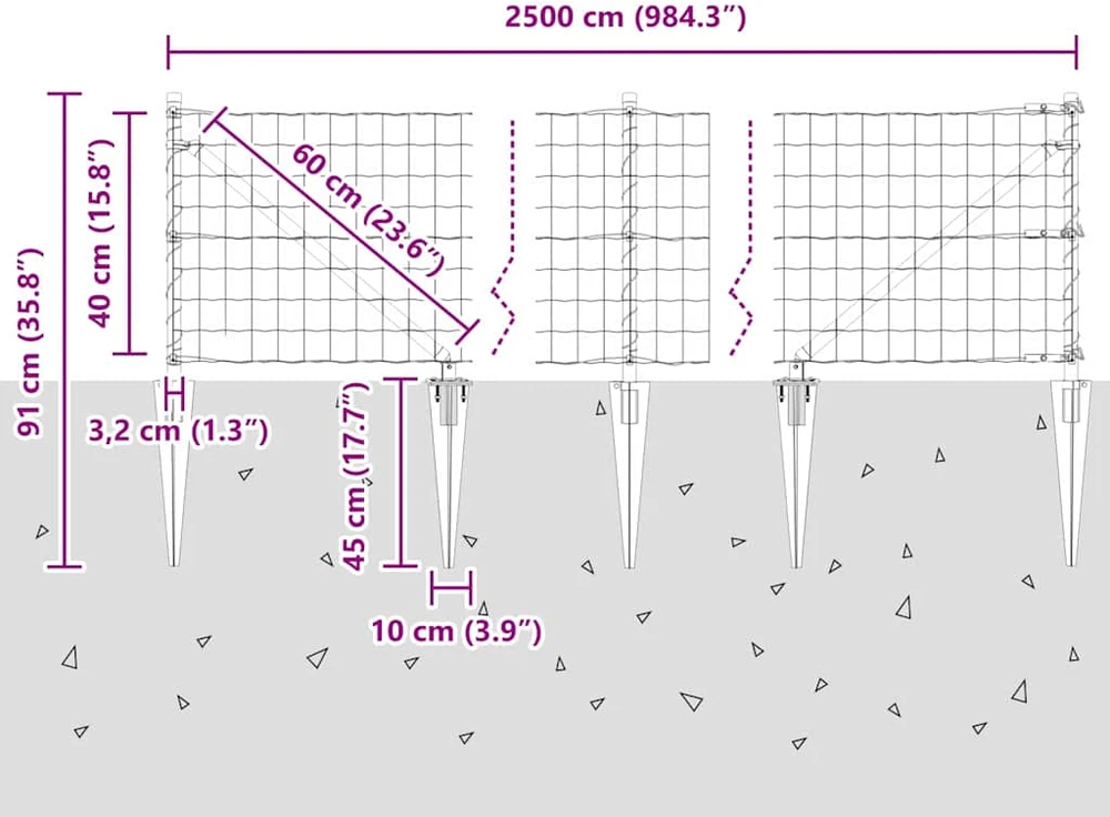 Lauko Euro tvora su smeigėmis 25 x 0,4 m Galvanizuotas plienas