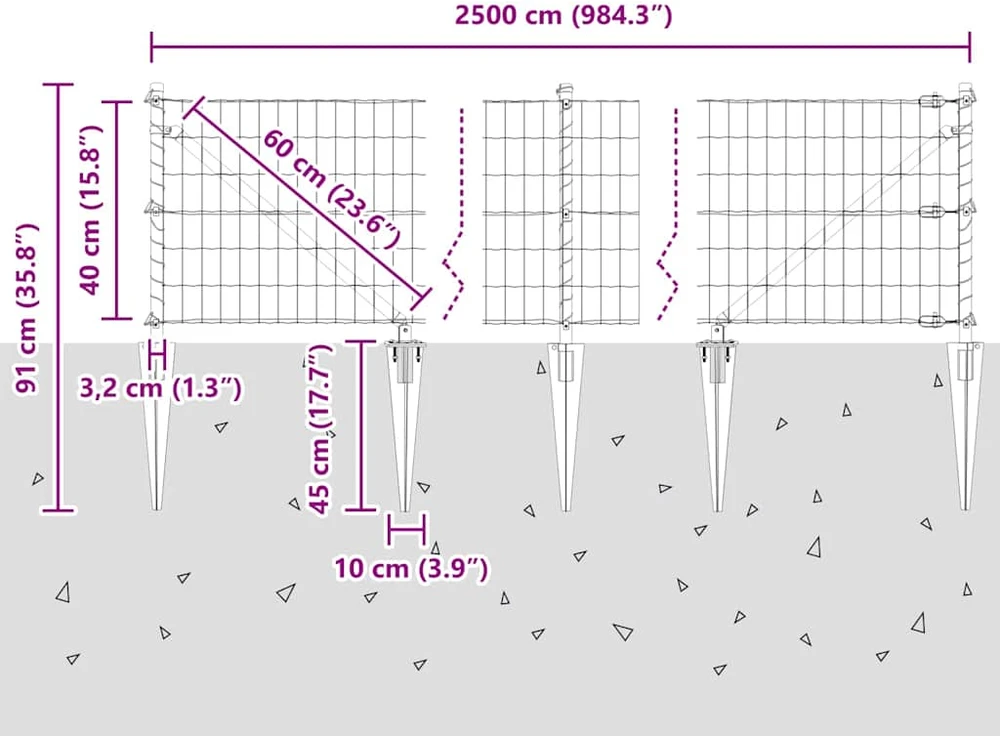 Lauko Euro tvora su smeigėmis 25 x 0,4 m Galvanizuotas plienas