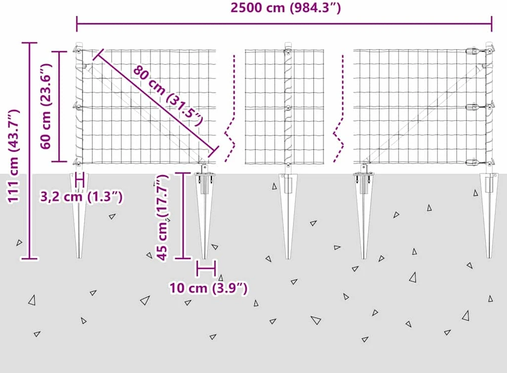 Lauko Euro tvora su smeigėmis 25 x 0,6 m Galvanizuotas plienas