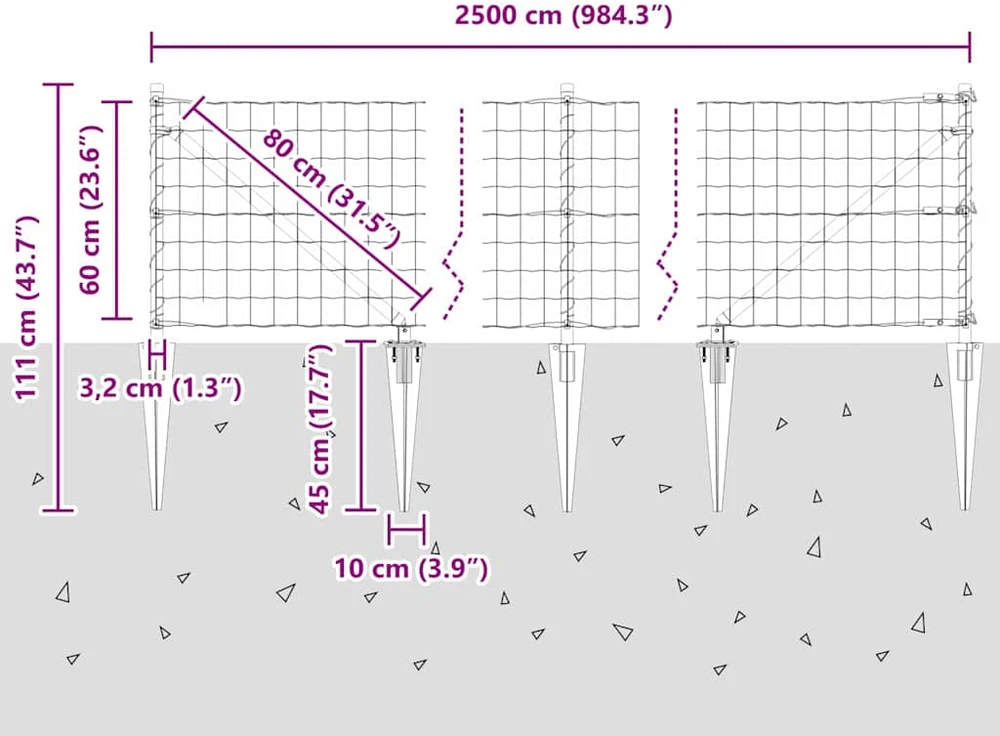 Lauko Euro tvora su smeigėmis 25 x 0,6 m Galvanizuotas plienas