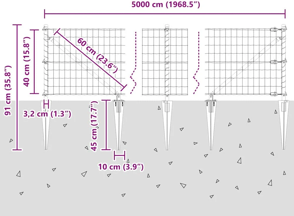 Lauko Euro tvora su smeigėmis 50 x 0,4 m Galvanizuotas plienas
