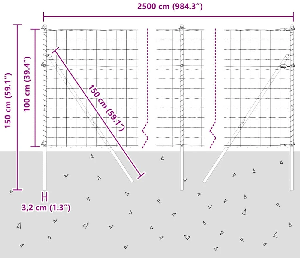 Lauko Euro tvoros gruntinis tvirtinimas 25 x 1 m Sidabrinė