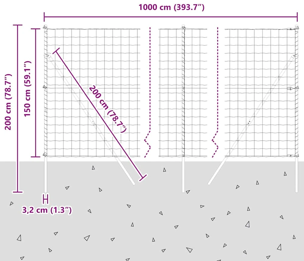 Lauko Euro tvoros gruntinis tvirtinimas 10 x 1,5 m Sidabrinė