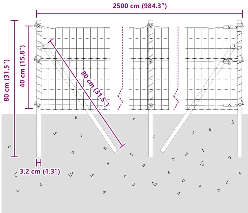 Lauko Euro tvoros gruntinis tvirtinimas 25 x 0,4 m Sidabrinė