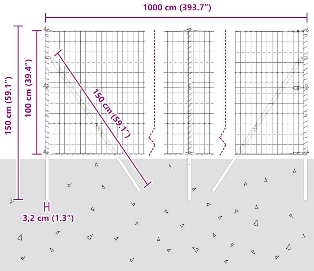 Lauko Euro tvoros gruntinis tvirtinimas 10 x 1 m Sidabrinė