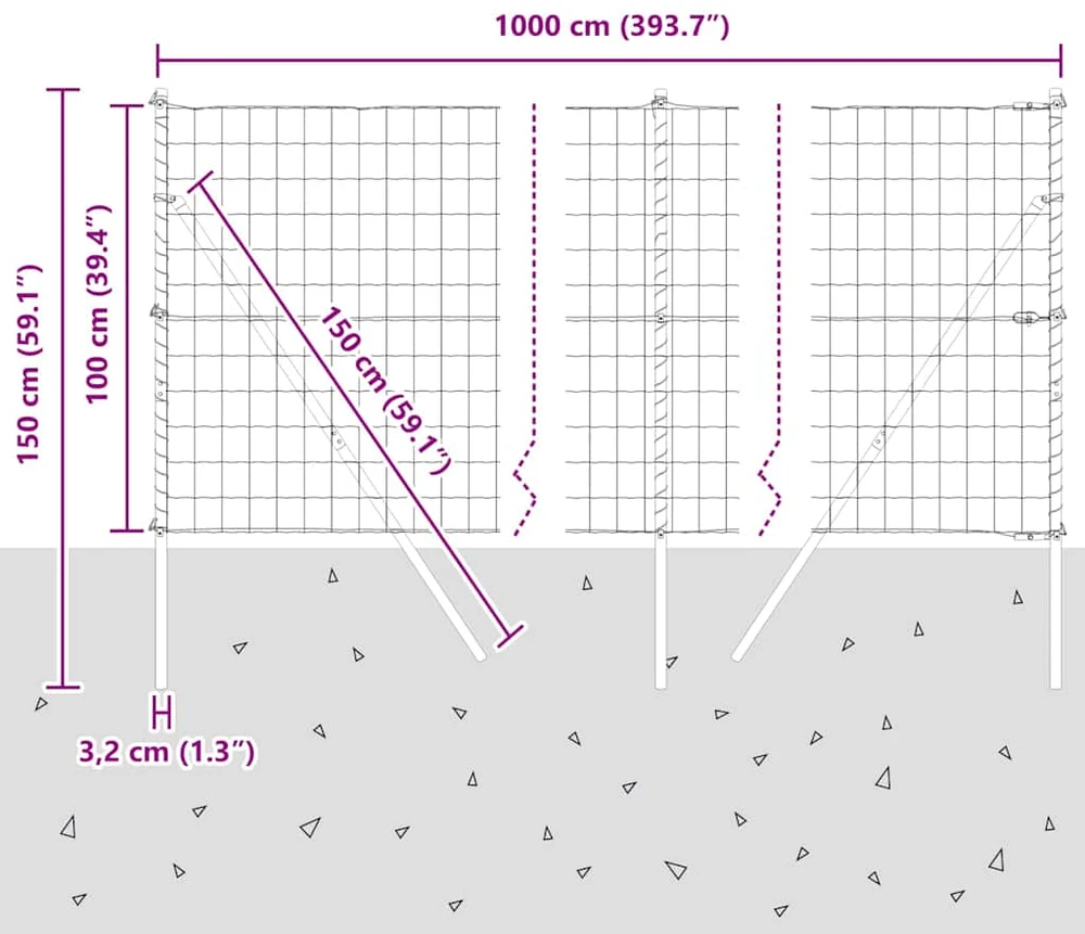 Lauko Euro tvoros gruntinis tvirtinimas 10 x 1 m Sidabrinė