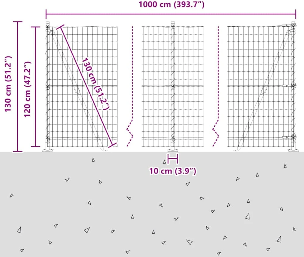 Lauko Euro tvoros su betono pagrindu 10 x 1,2 m Sidabrinė