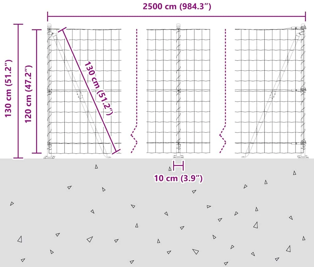 Lauko Euro tvoros su betono pagrindu 25 x 1,2 m Sidabrinė