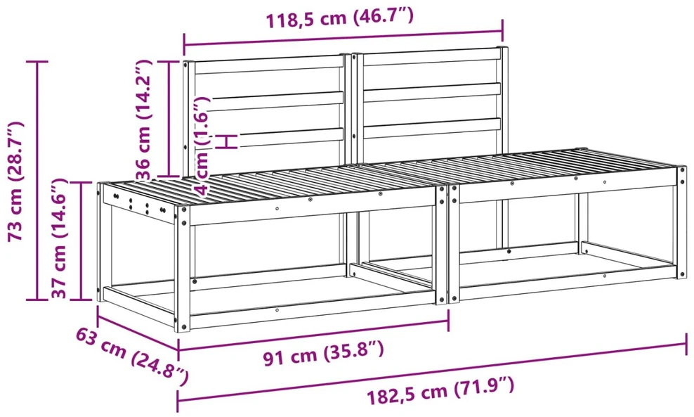 Lauko galinė sofa 2 Vienetas Balta 182,5 x 63 x 73 cm