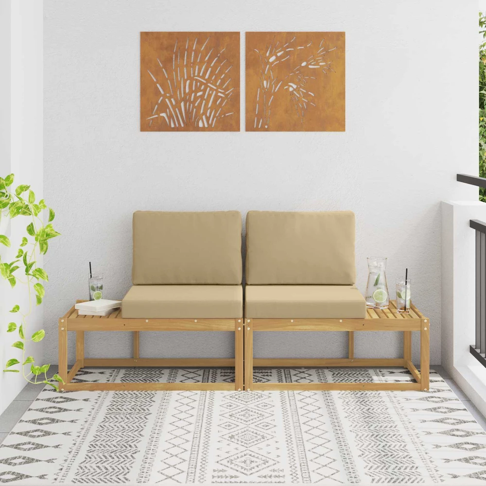 Lauko galinė sofa 2 Vienetas Balta Kietos akacijos mediena