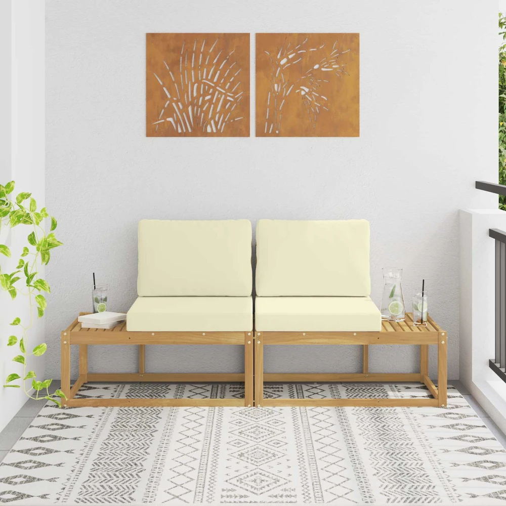 Lauko galinė sofa 2 Vienetas Balta Kietos akacijos mediena