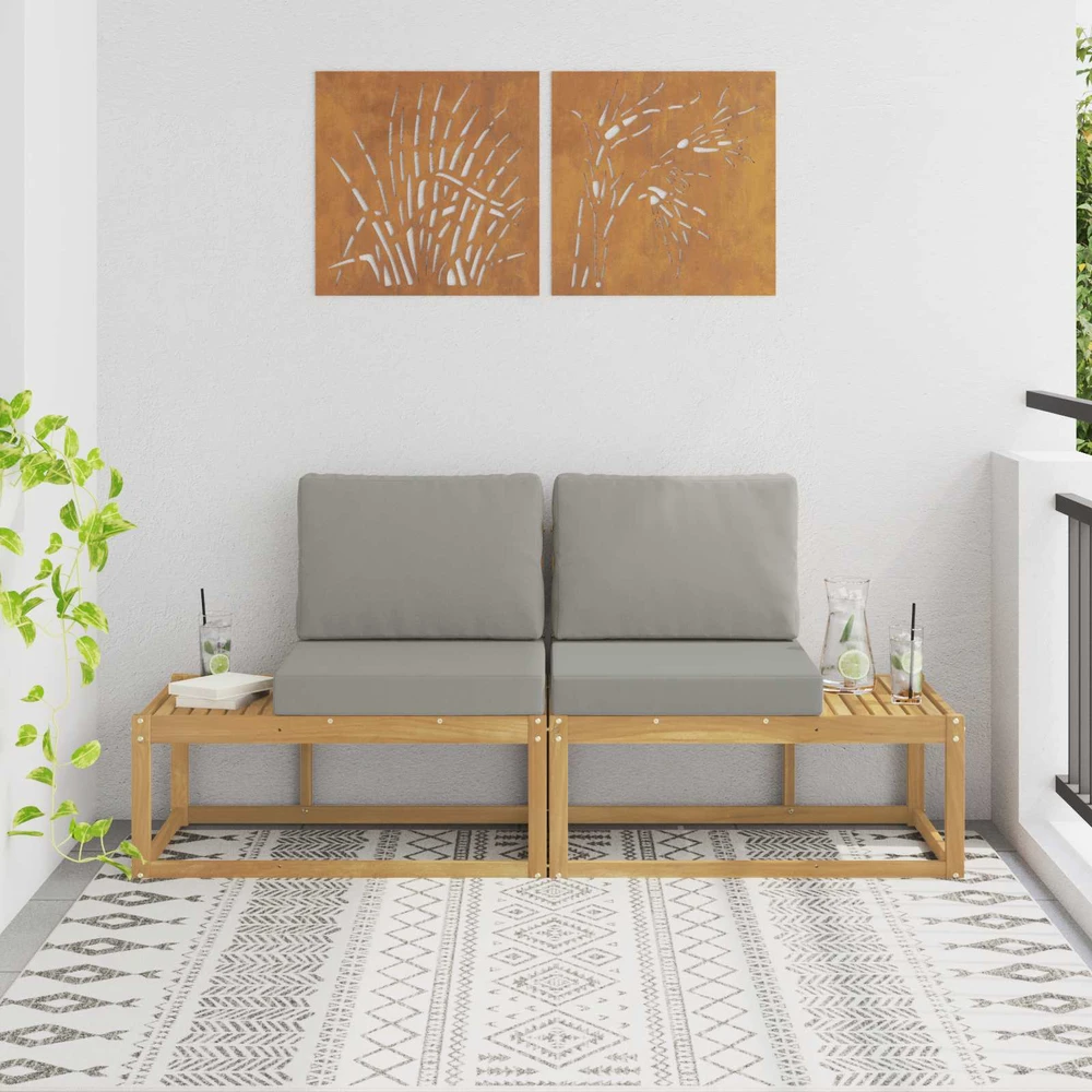 Lauko galinė sofa 2 Vienetas Balta Kietos akacijos mediena