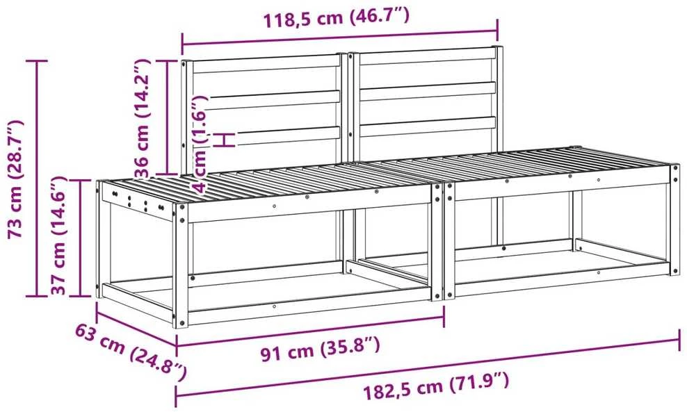 Lauko galinė sofa 2 Vienetas Natūrali 182,5 x 63 x 73 cm