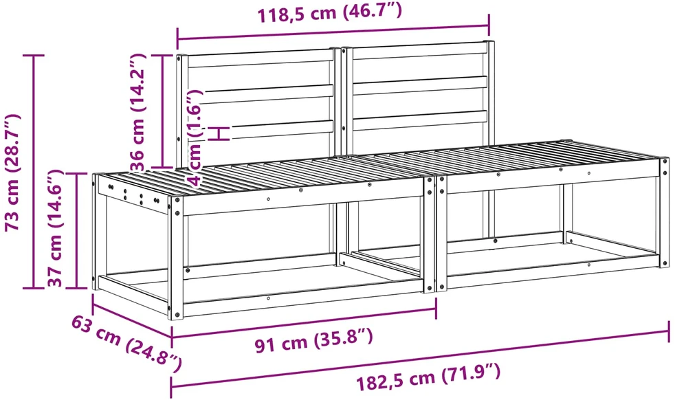 Lauko galinė sofa 2 Vienetas Natūrali 182,5 x 63 x 73 cm