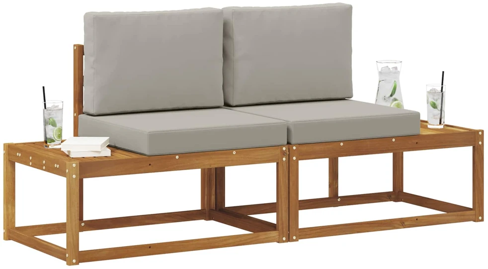 Lauko galinė sofa 2 Vienetas Natūrali ir šviesiai pilka