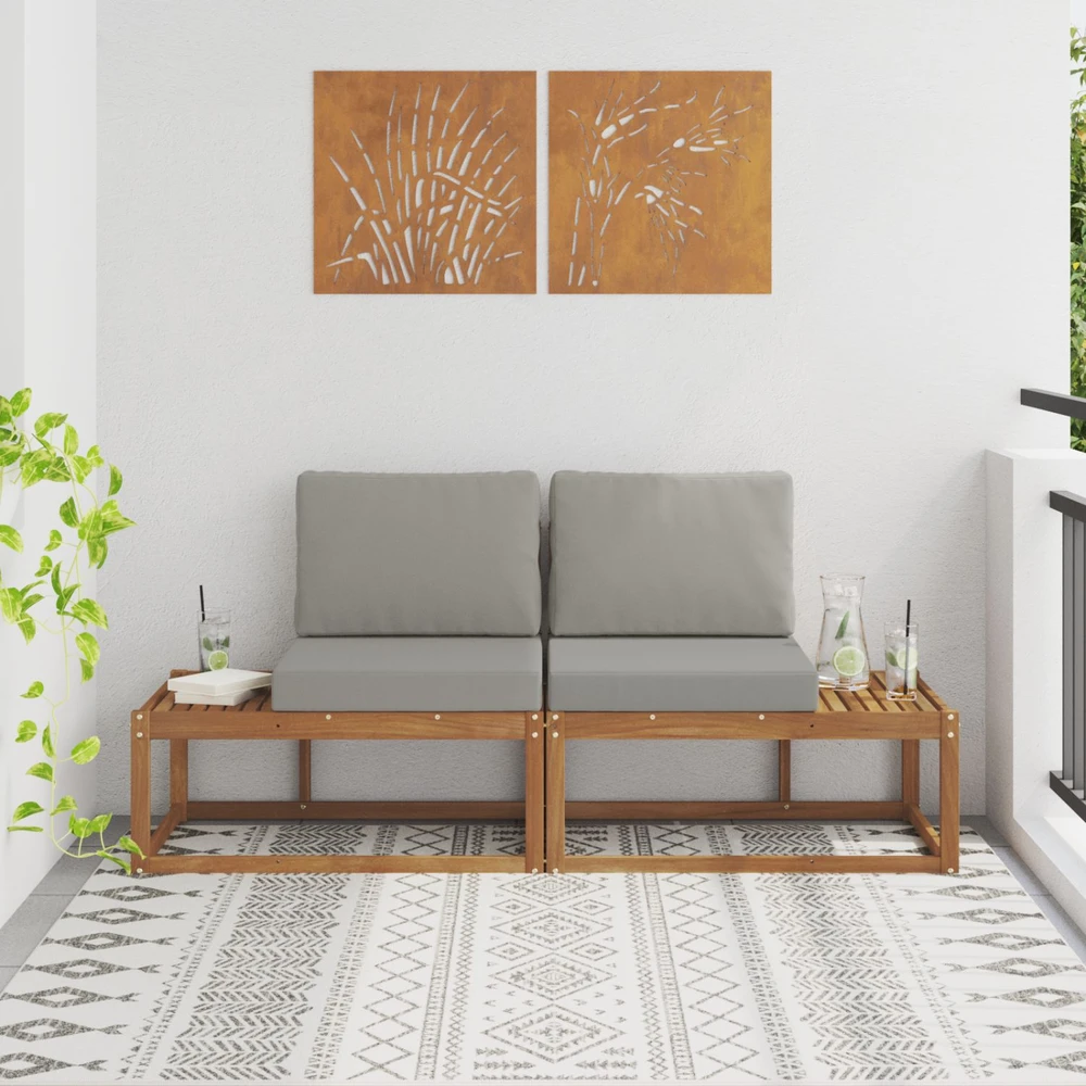 Lauko galinė sofa 2 Vienetas Natūrali ir šviesiai pilka