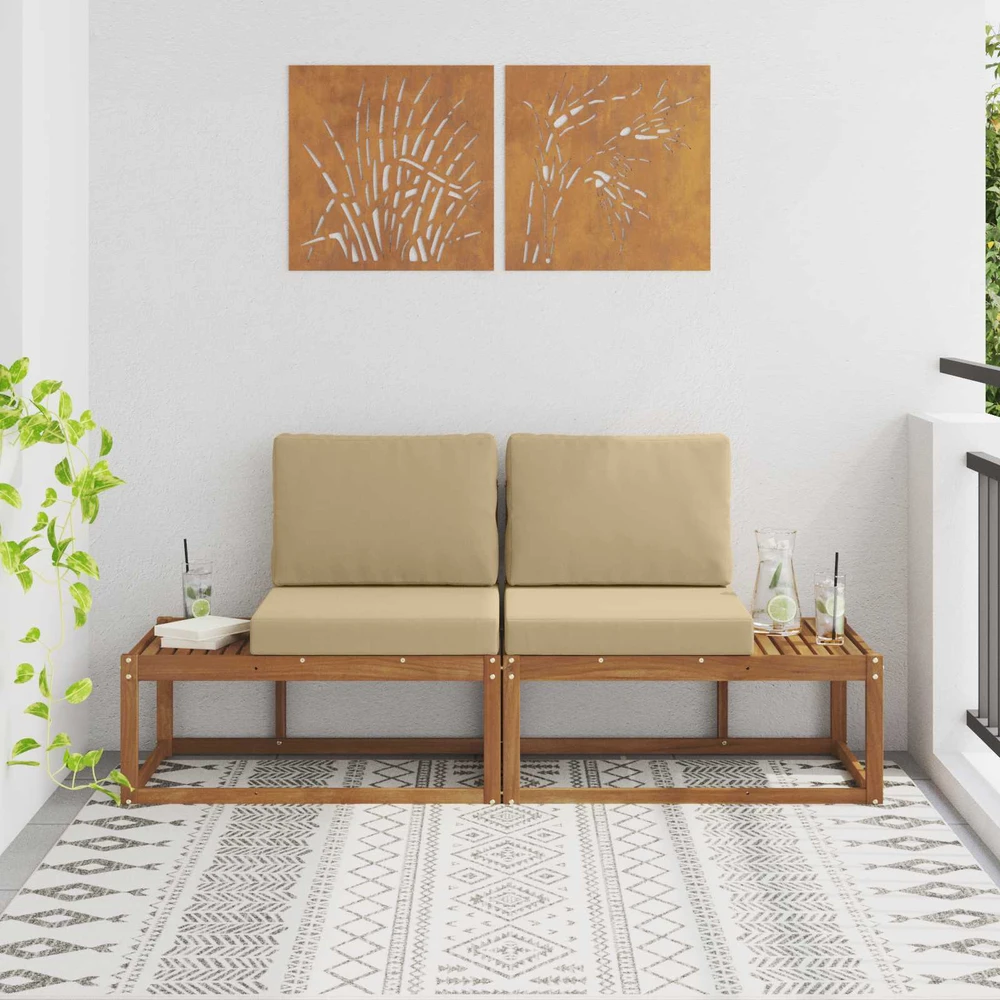Lauko galinė sofa su pagalve 2 Vienetas Natūralus ir bežinis