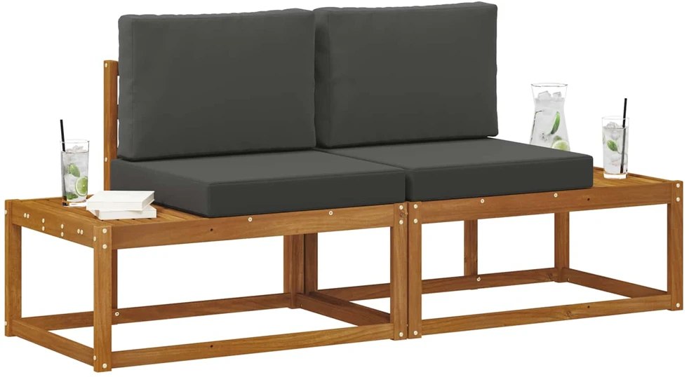 Lauko galinė sofa su pagalve 2 Vienetas Natūralus ir antracitas