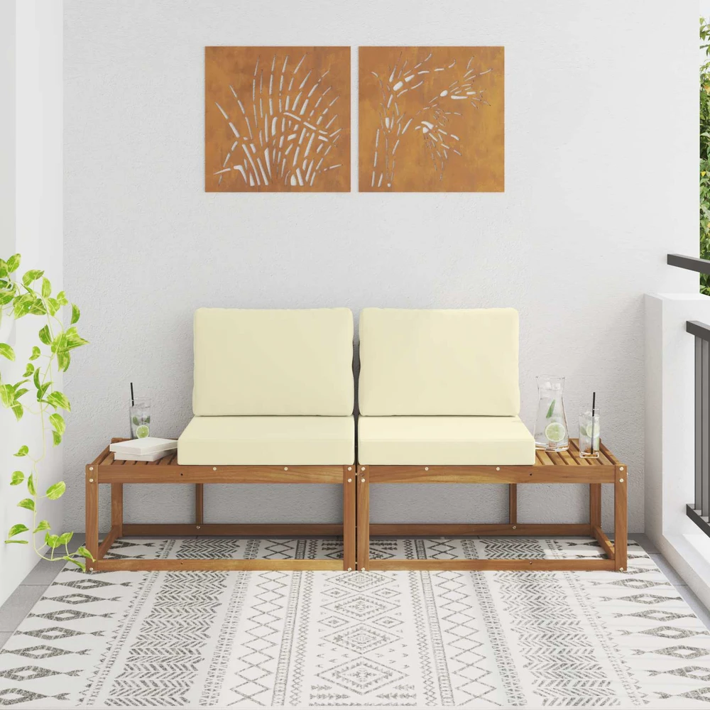 Lauko galinė sofa su pagalve 2 Vienetas Natūralus ir grietinėlė
