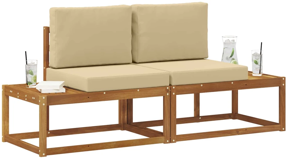 Lauko galinė sofa su pagalve 2 Vienetas Natūralus ir bežinis