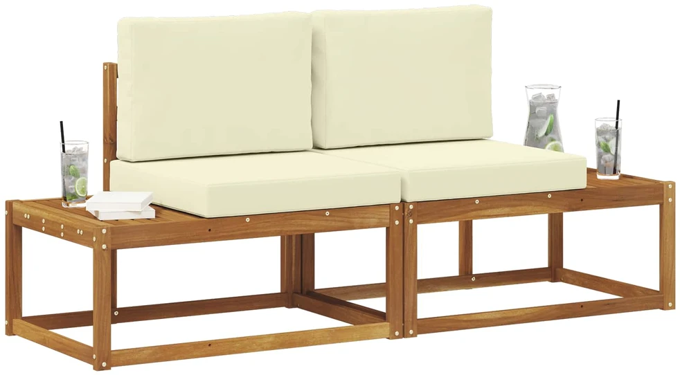 Lauko galinė sofa su pagalve 2 Vienetas Natūralus ir grietinėlė