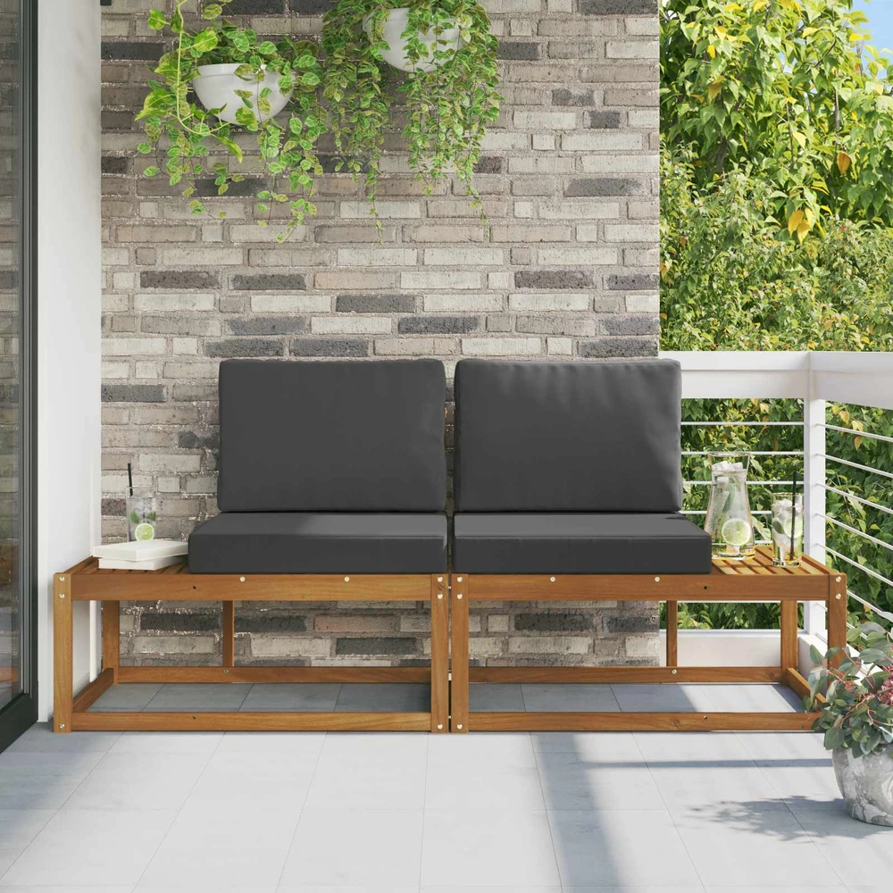 Lauko galinė sofa su pagalve 2 Vienetas Natūralus ir antracitas